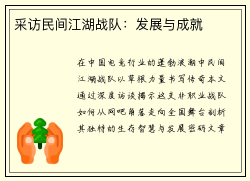 采访民间江湖战队：发展与成就