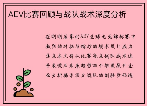 AEV比赛回顾与战队战术深度分析